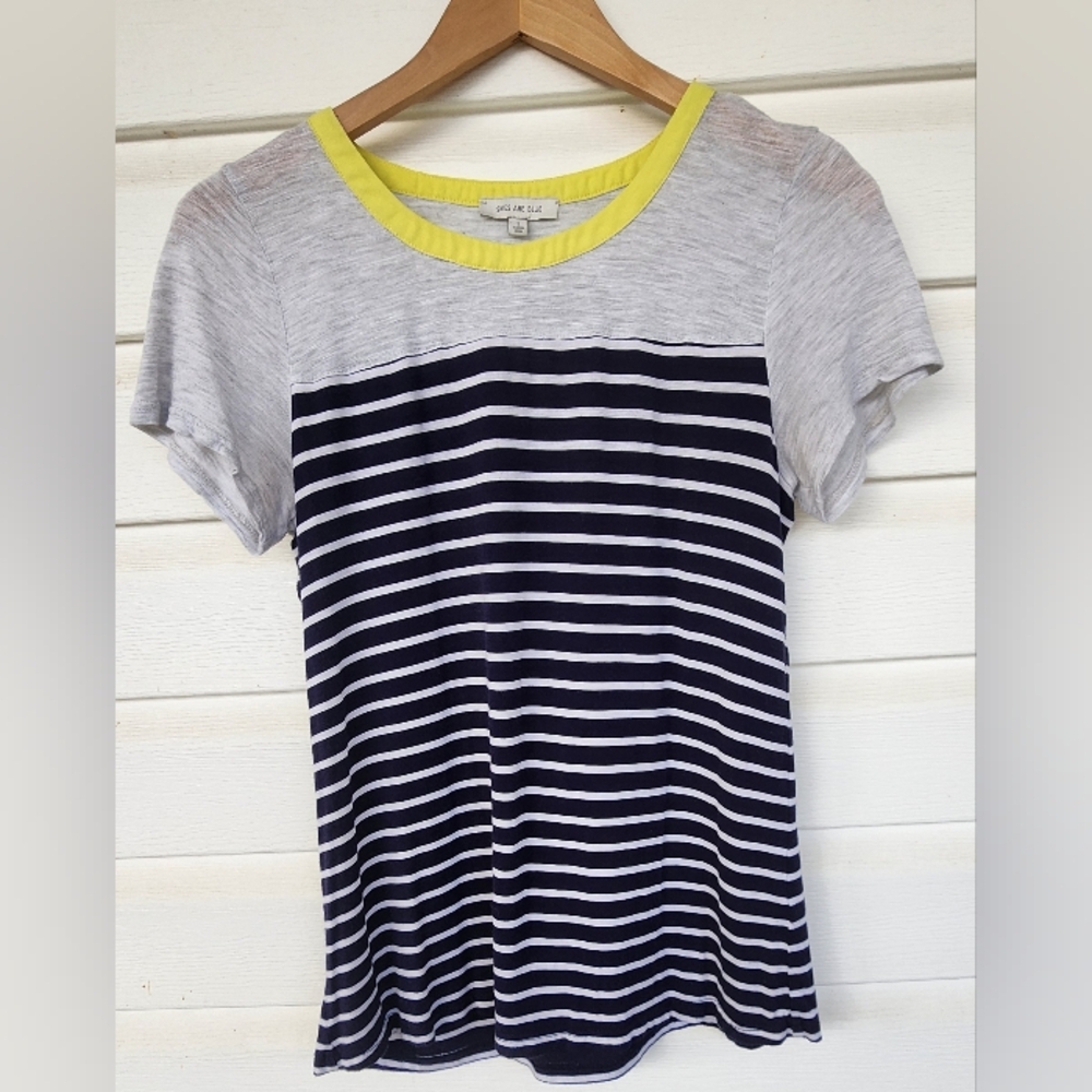 Anthro Skies Are Blue Navy and Gray Striped Tee with Yellow Accent! - Picture 5 of 10